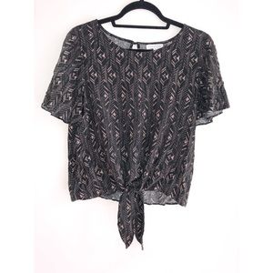 NWOT Socialite Front Tie Black and Tan Top